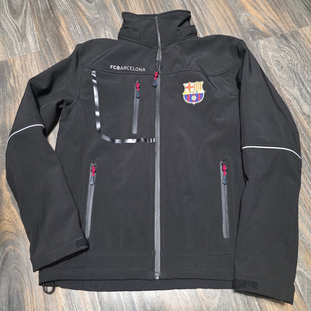 Roger's FC Barcelona Softshell Jacket Mens Small Black Fleece Lined Soccer Coat